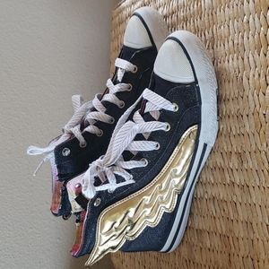 👟 Rare Limited Skechers Utopia Sneakers Wing It Canvas Gold Women's 7